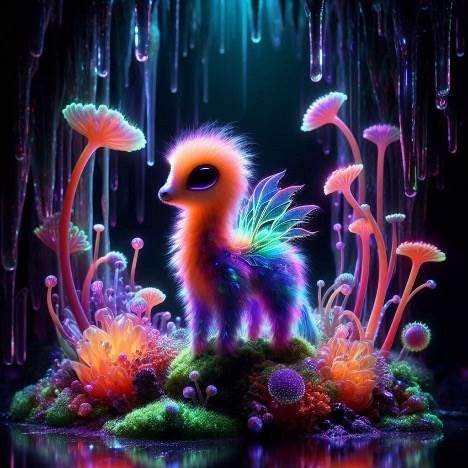 Teeny Tiny Orange-Purple Fluffy Giraffe