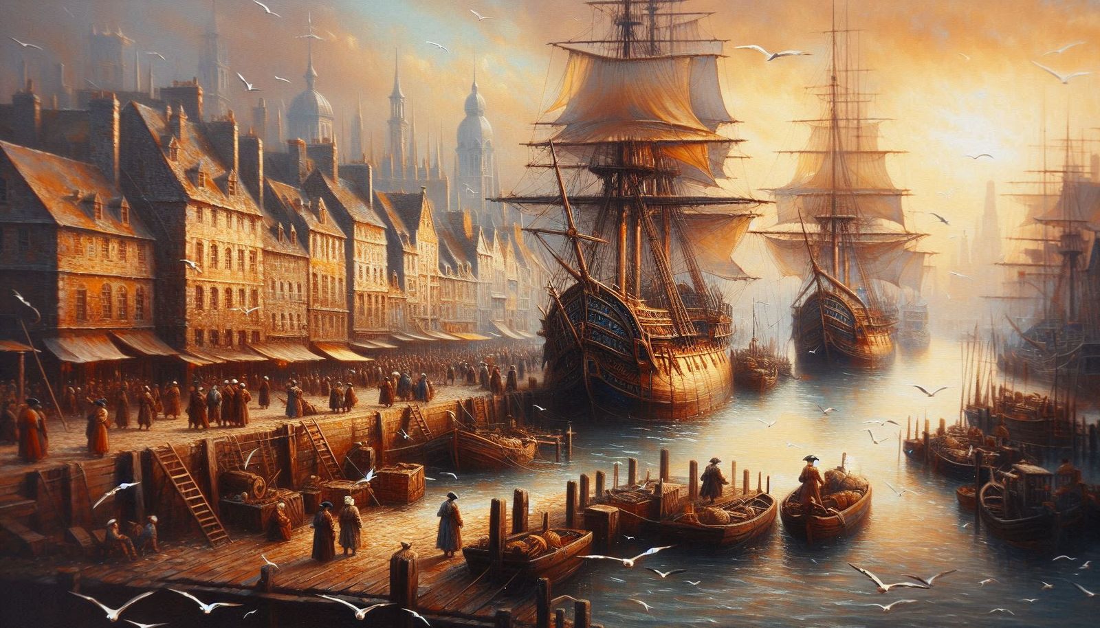 Acrylic painting: Harbor in the 19th century