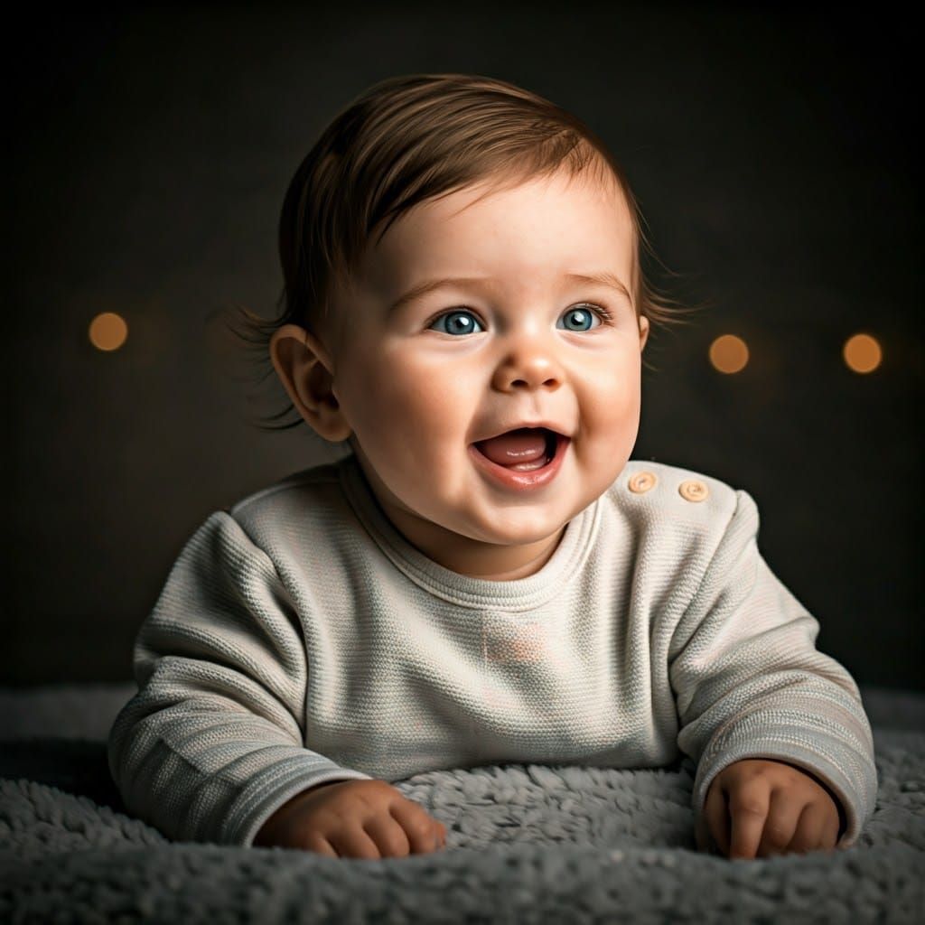 Soft Focus Portrait of a Joyful Infant Girl