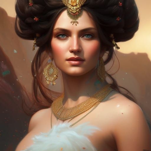 head and shoulders portrait gentle goddess of warm summer; 8...