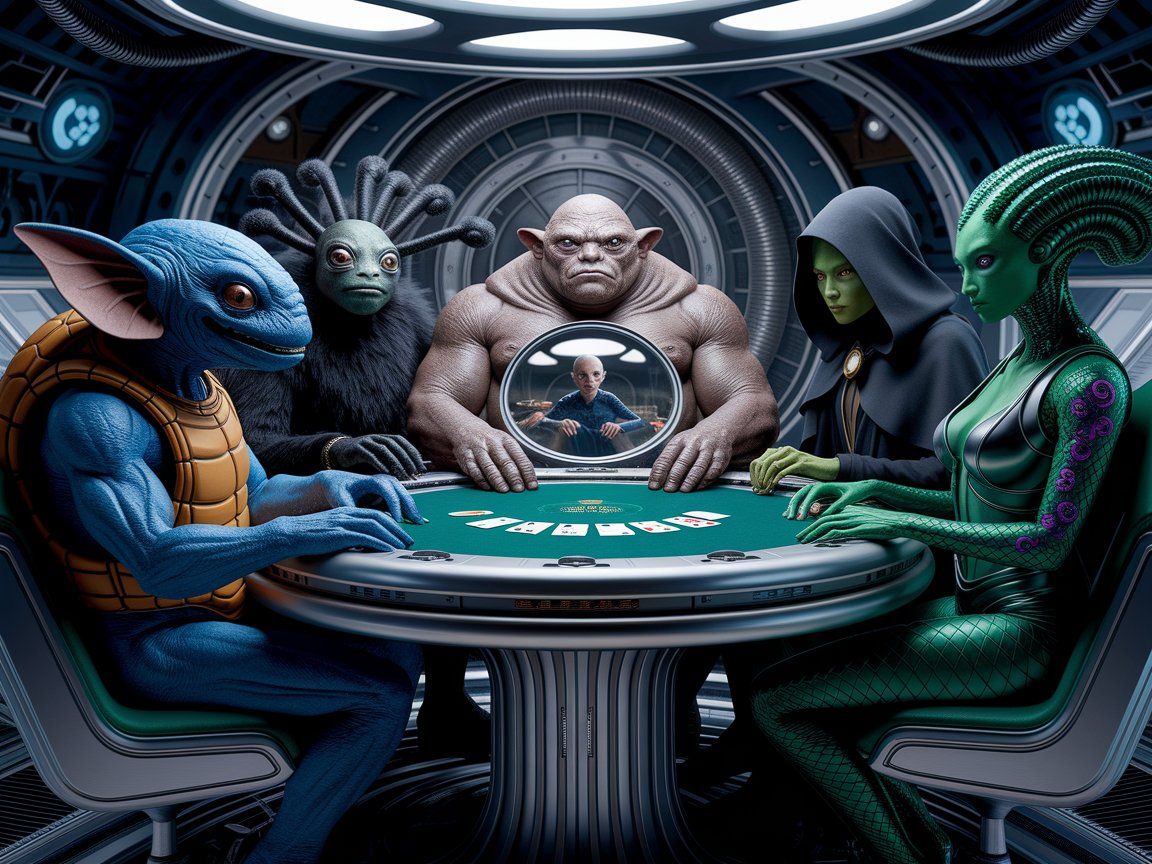 Aliens playing cards