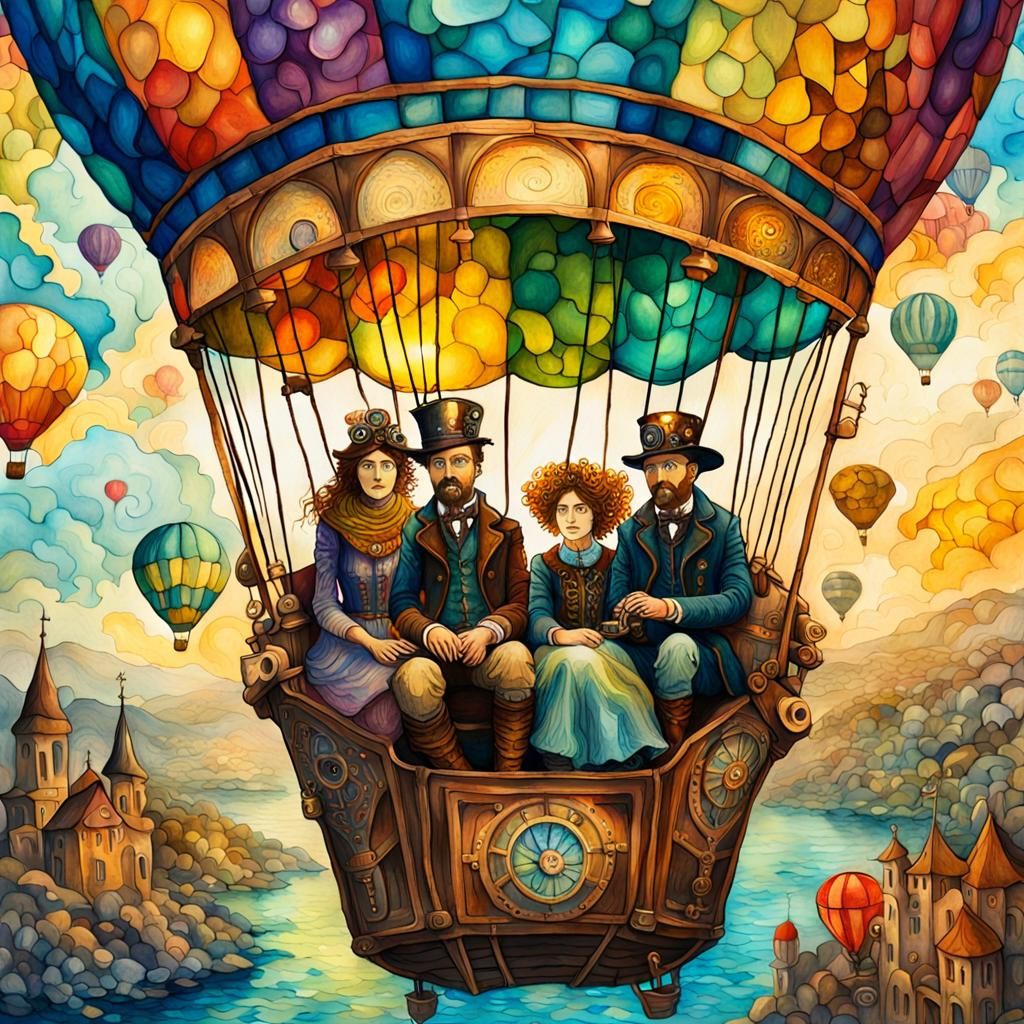 steampunk family in a hot air balloon - AI Generated Artwork ...