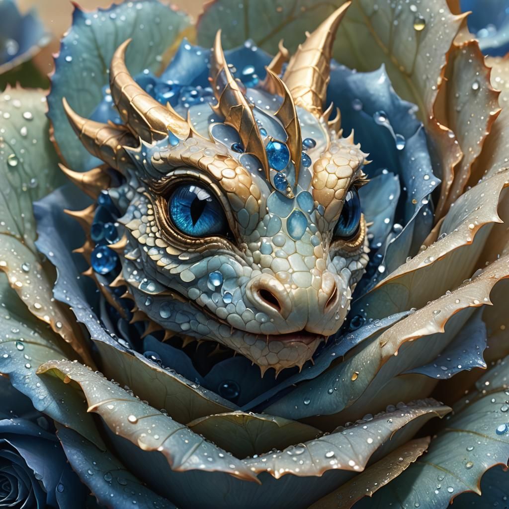 Baby Dragon in Blue Rose Digital Art
