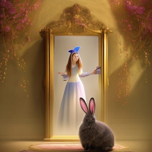 a hyperdetailed and hyperrealism photo of alice in the mirro...
