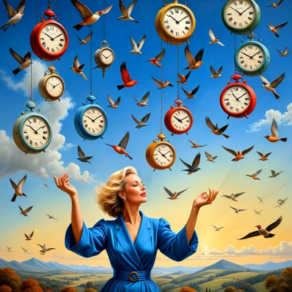 Surreal Portrait of Elegant Lady in Vibrant Landscape