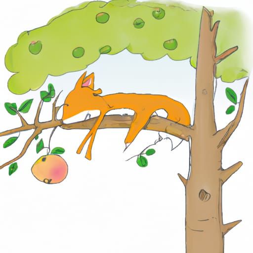 Little fox in a apple tree