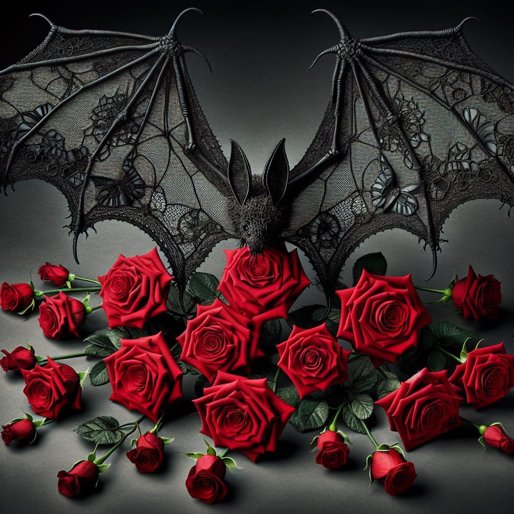 Black lace bat with roses #7
