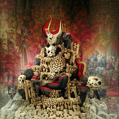 king of all devils on the throne made of skulls by geiger