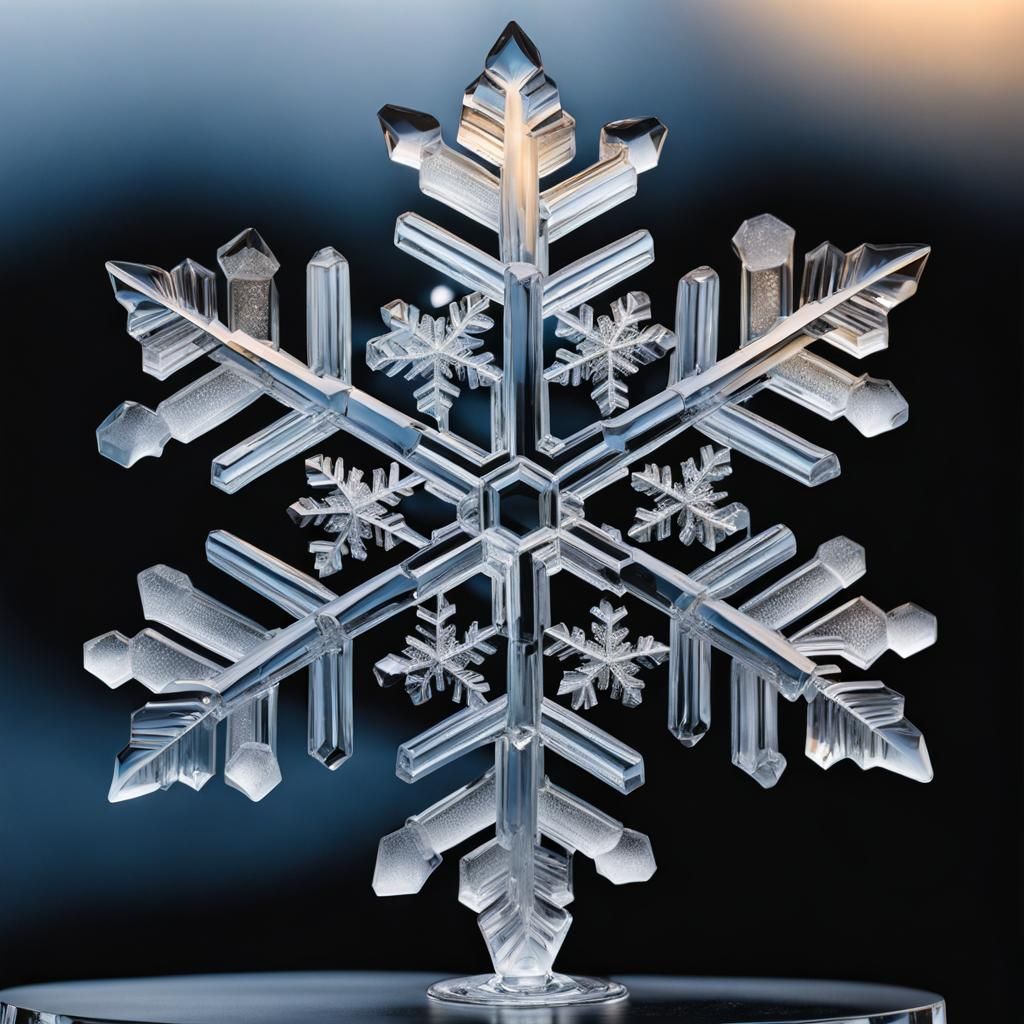 Exquisite ice sculpture of snowflake; ice, translucent, Hyper 