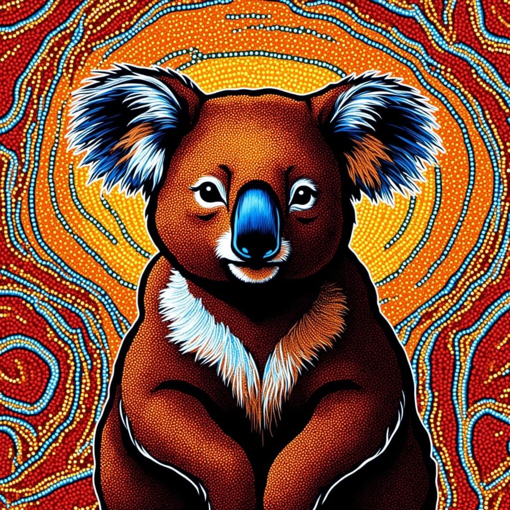 <lora:Aboriginal Style Dot:1.0> A koala in aboriginal dot style