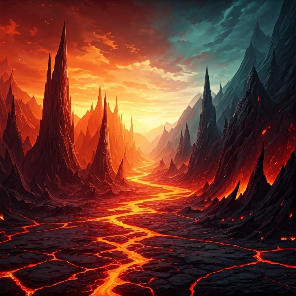 Fiery Divide: Realms of Flame and Lava