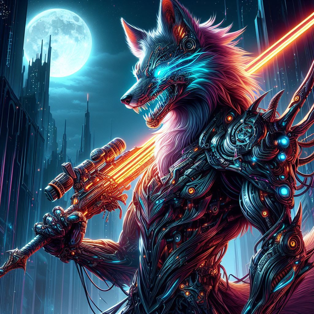 Fox cyborg with sniper sword
