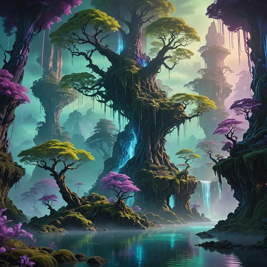 Surreal Landscape with Floating Islands, Fantasy Art