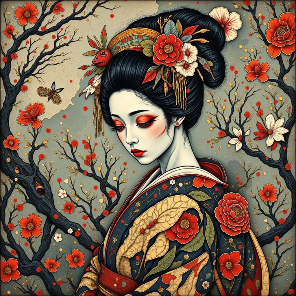 <lora:HELLHOUND HOWL:1.0> <lora:Mourning Geisha:1.0>