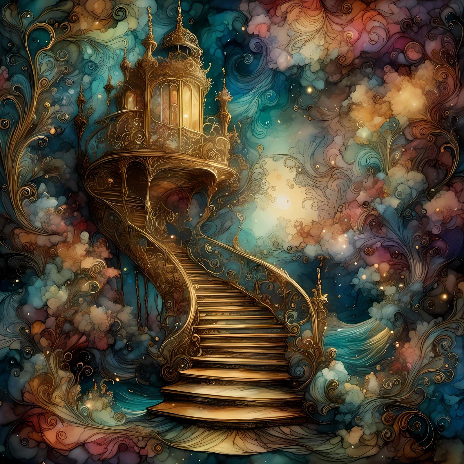<lora:Fairy-Inks:1.0> 4D filigree fractalize, parallax,