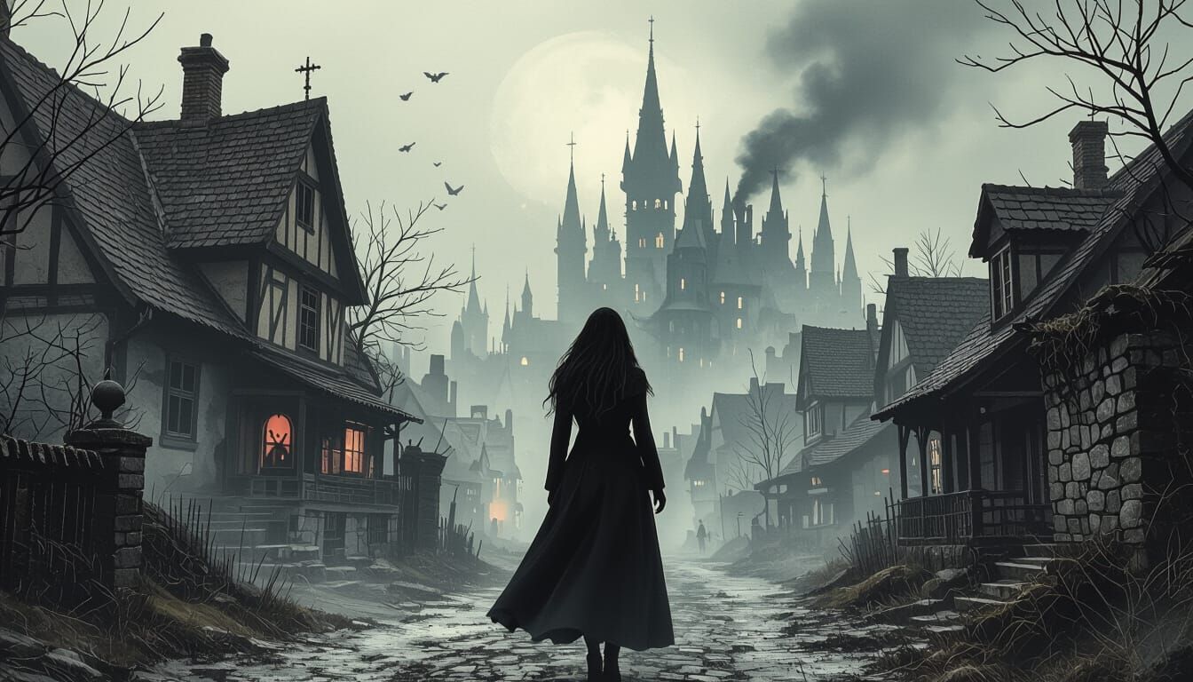 莱恩小镇怪谈，恐怖元素。 horror Gustave Doré Greg Rutkowski horror Gustave Doré Greg Rutkowski 