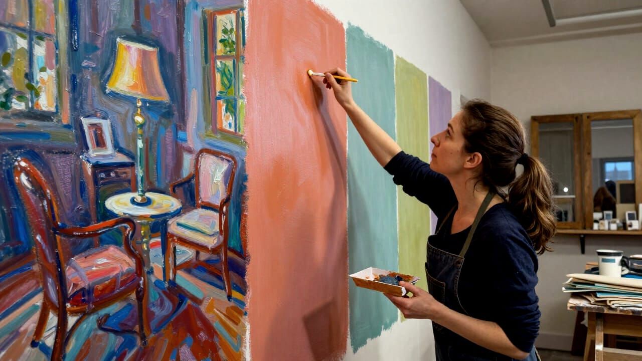 Woman Learning Interior Decorating with Paint and Fabrics