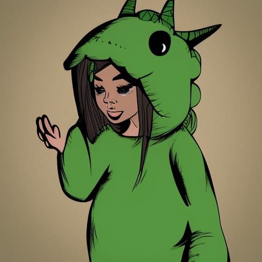 Cartoon girl in dinosaur costume AI Generated Artwork NightCafe Creator