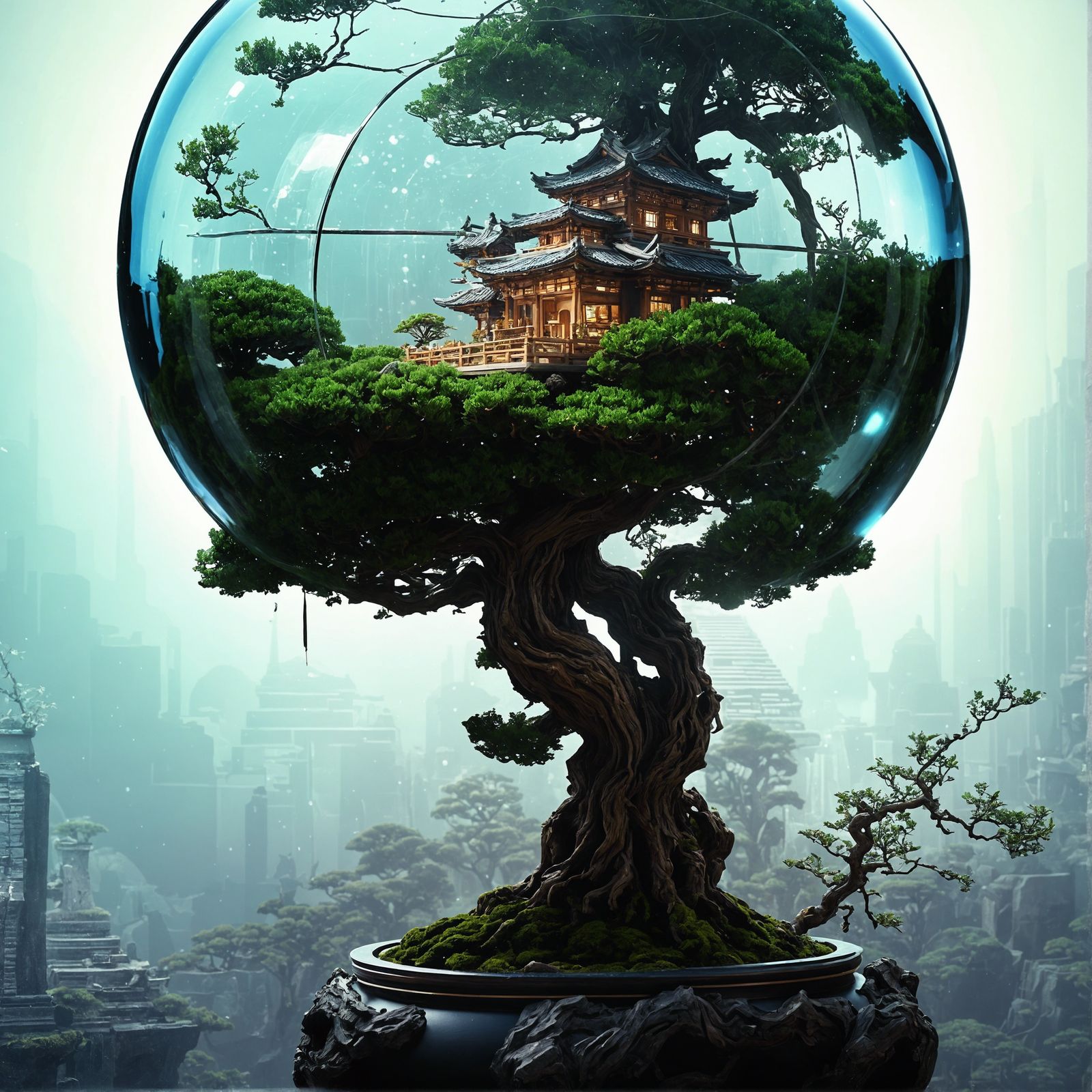 bonsai on a sphere (remake with the creative upscale)