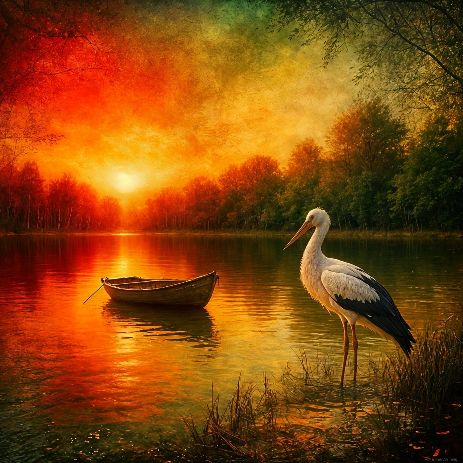 Stork at Sunset Lake