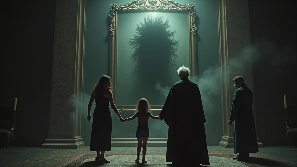 "Sarah (mid-30s with auburn hair) and Mark (late 30s with short dark hair and beard) grasp Emily's (7-year-old with long brown hair) hands,...