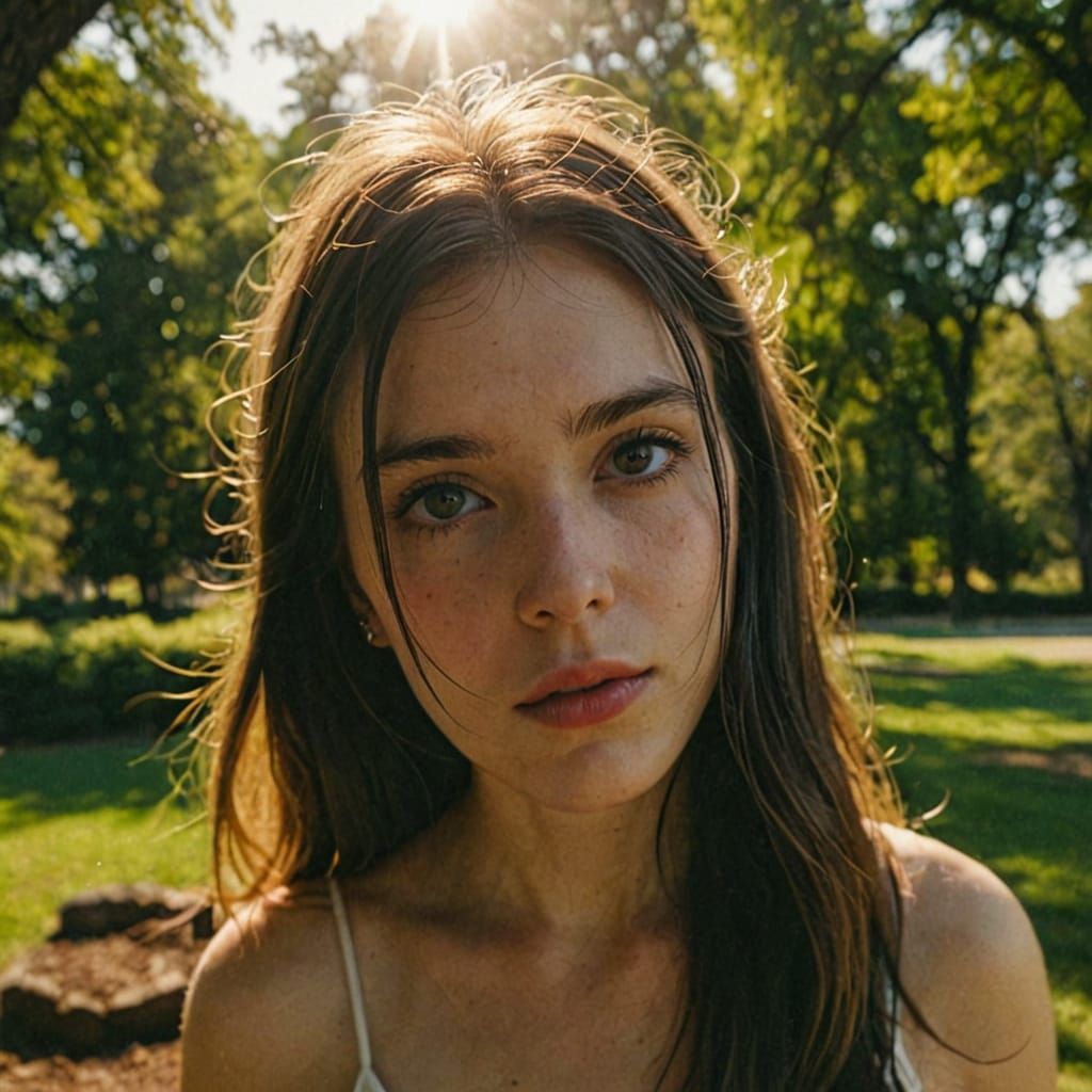 Vintage Beauty in a Park Scene, Shot on 35mm Film