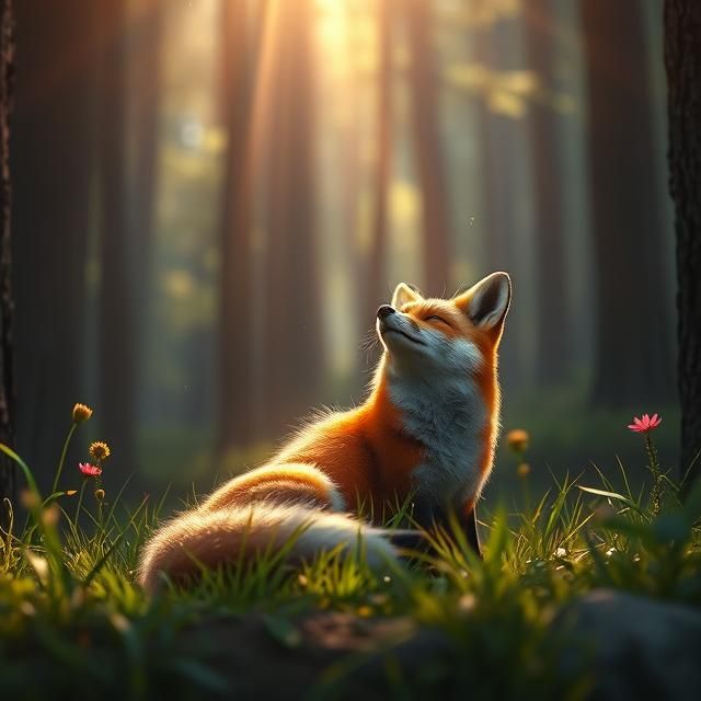 RELAXED FOX IN THE FOREST.