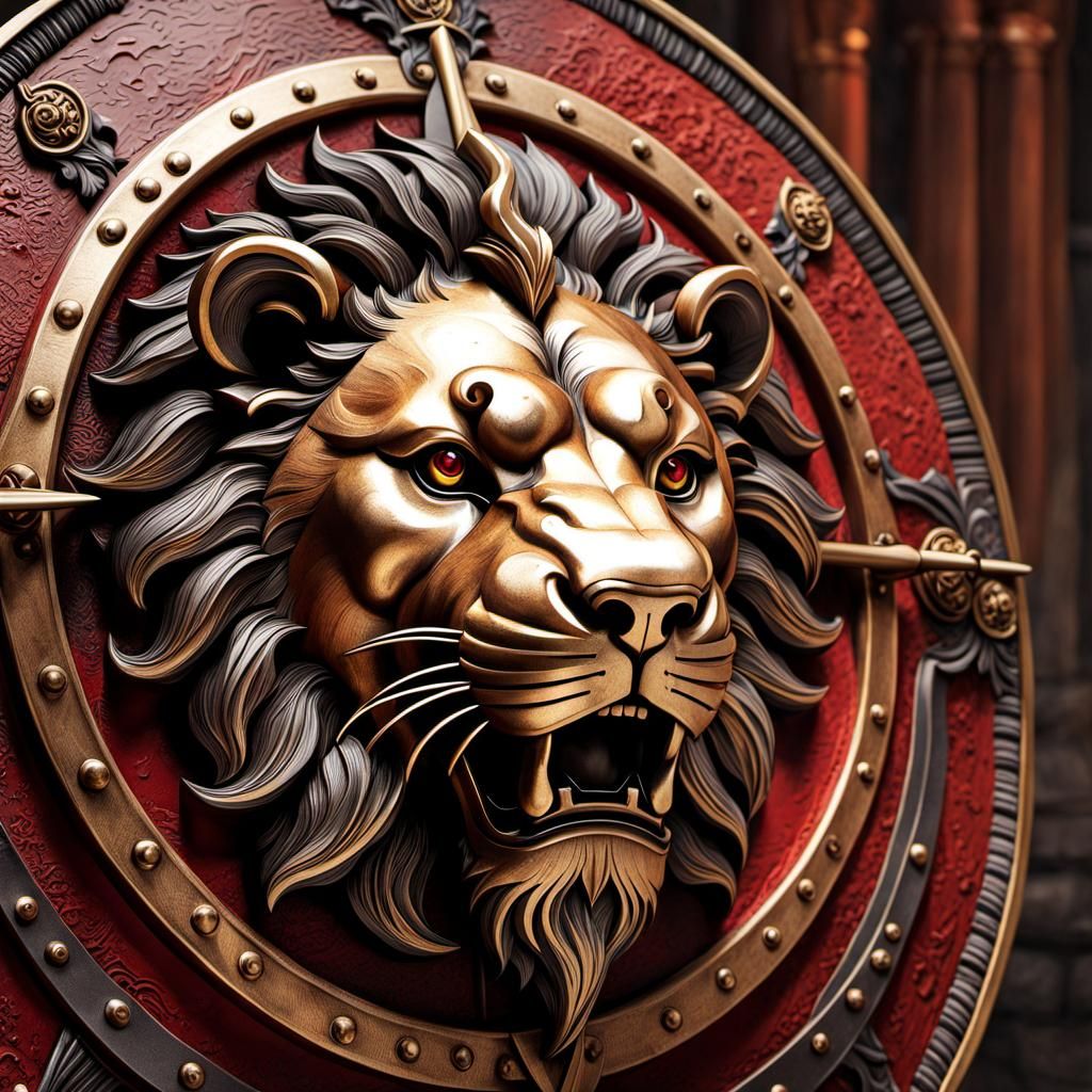 Gold and red lion shield  by @Otterbarrick