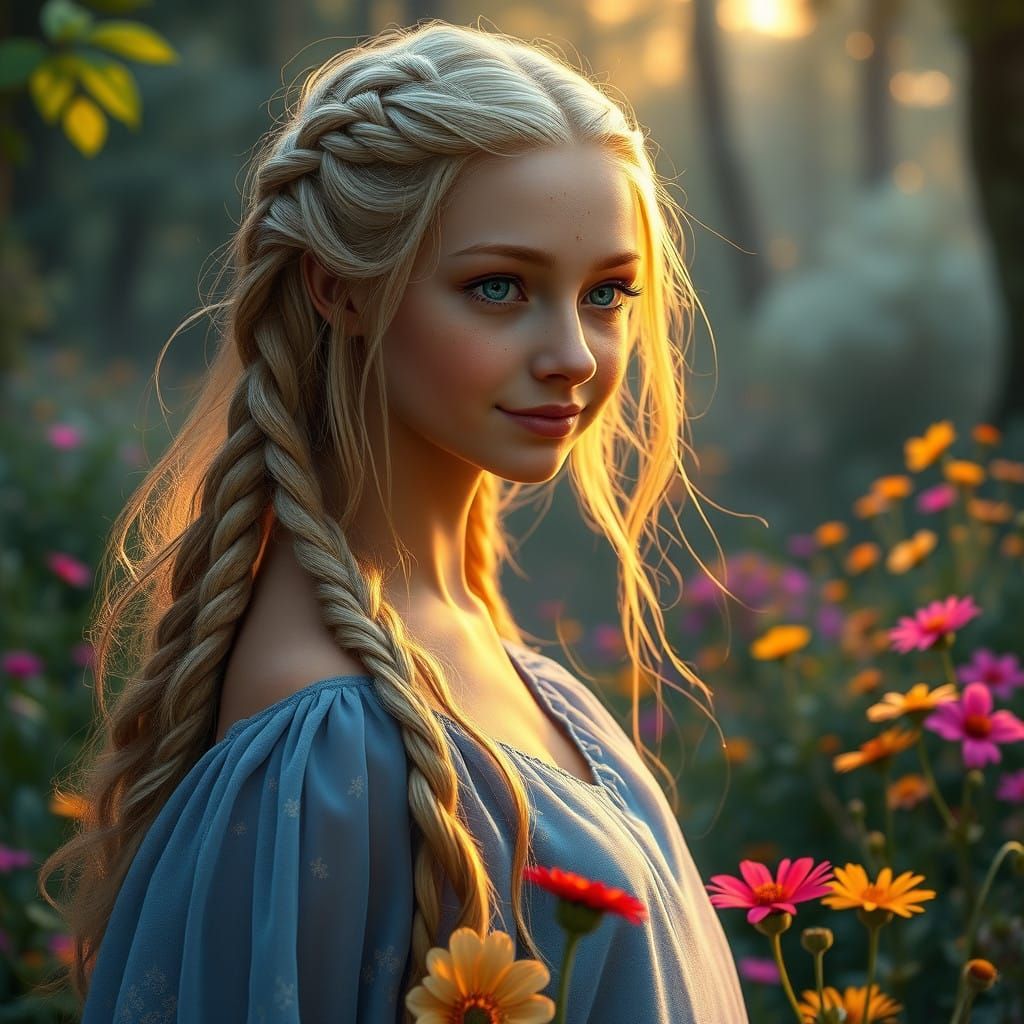 Enchanted Forest Maiden in Ephemeral Blue Gown