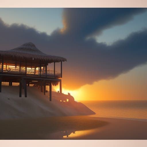 Beach House in the Sunset - AI Generated Artwork - NightCafe Creator