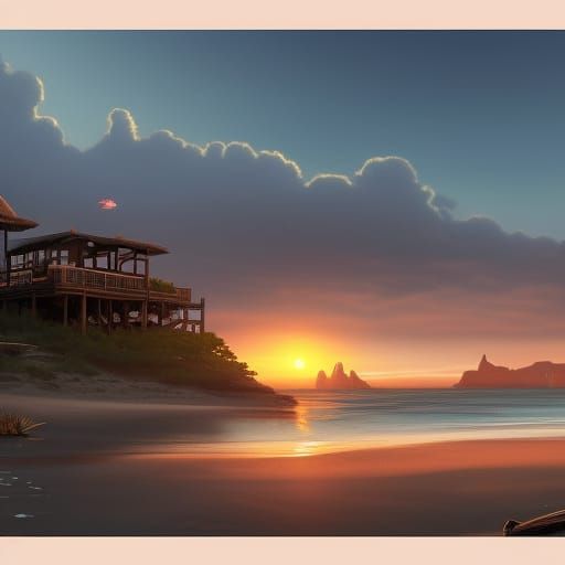 Beach House in the Sunset - AI Generated Artwork - NightCafe Creator