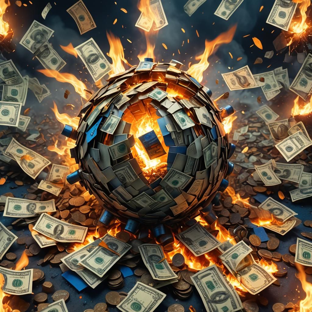 Bomb Wrapped in Burning Dollars: Digital Art