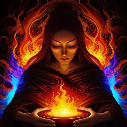 Surreal Baby in Womb Wrapped in Flames