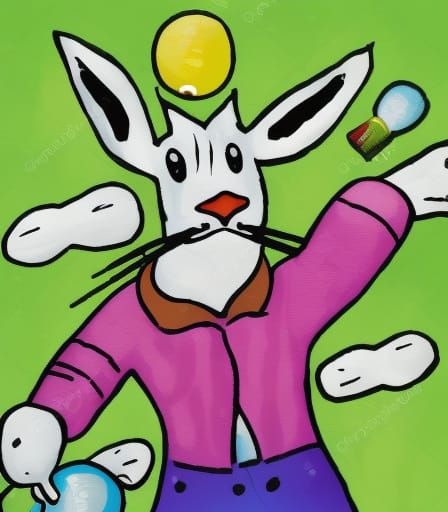 Bowling ball rabbit reading a book in bed with other bowling...