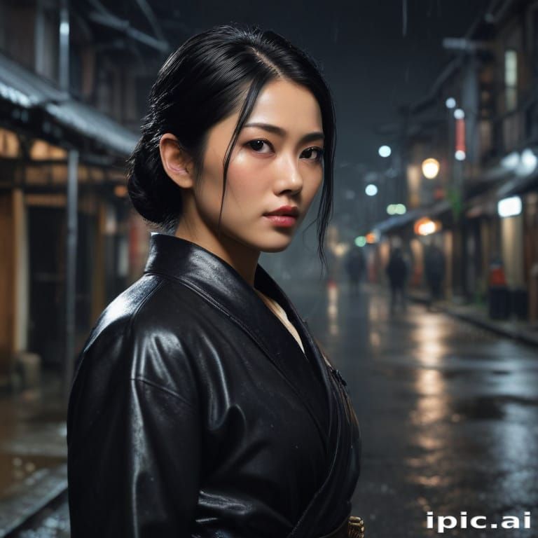 Female japanese assassin in a leather outfit, scene developm...