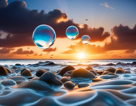 large and colorful glass bubbles on beach, bioluminescent 8k resolution concept art volumetric lighting ...  by @ADiCC ed