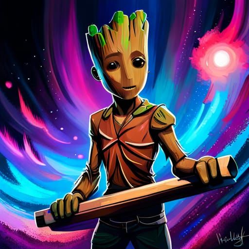 Full body image of Groot from Guardians of the Galaxy 3. graffiti art ...