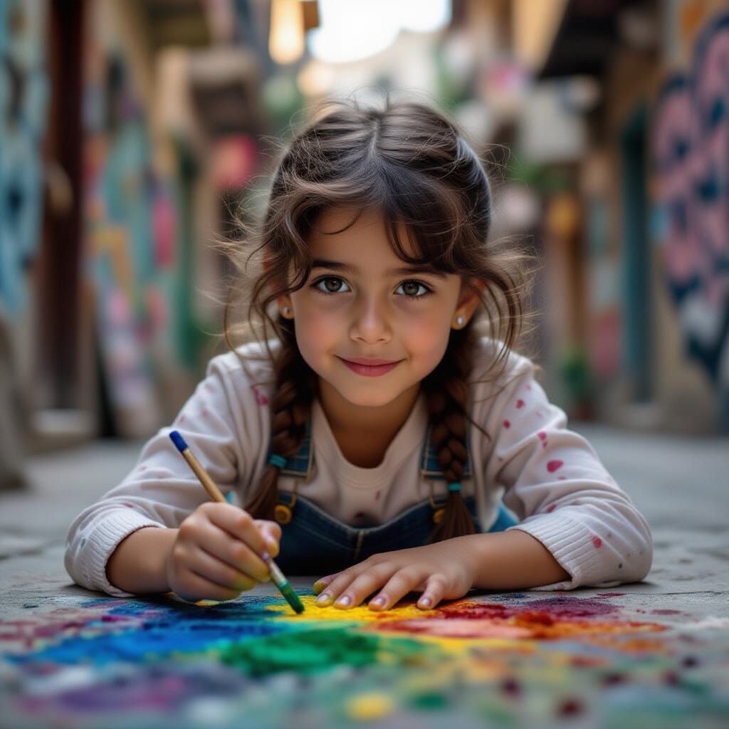 Children Painting with Gouache in Hyperrealistic Style
