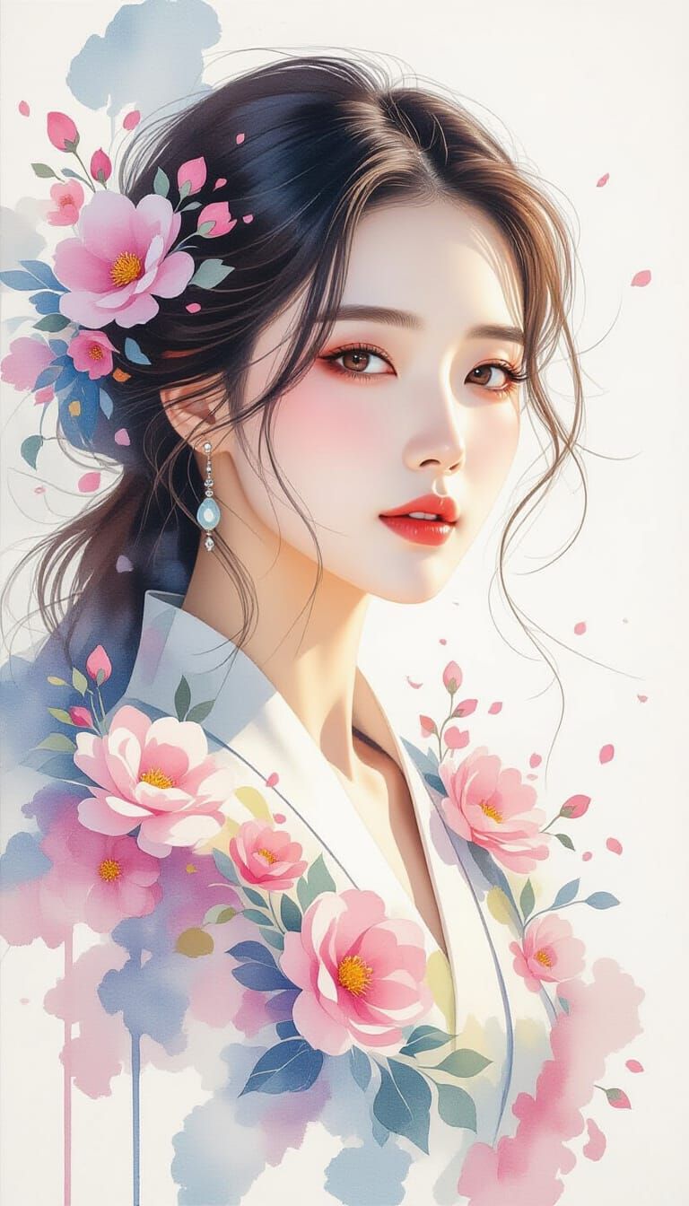 She forgets herself in petals and pigment — a memory smudged into beauty.  by @RagnuS