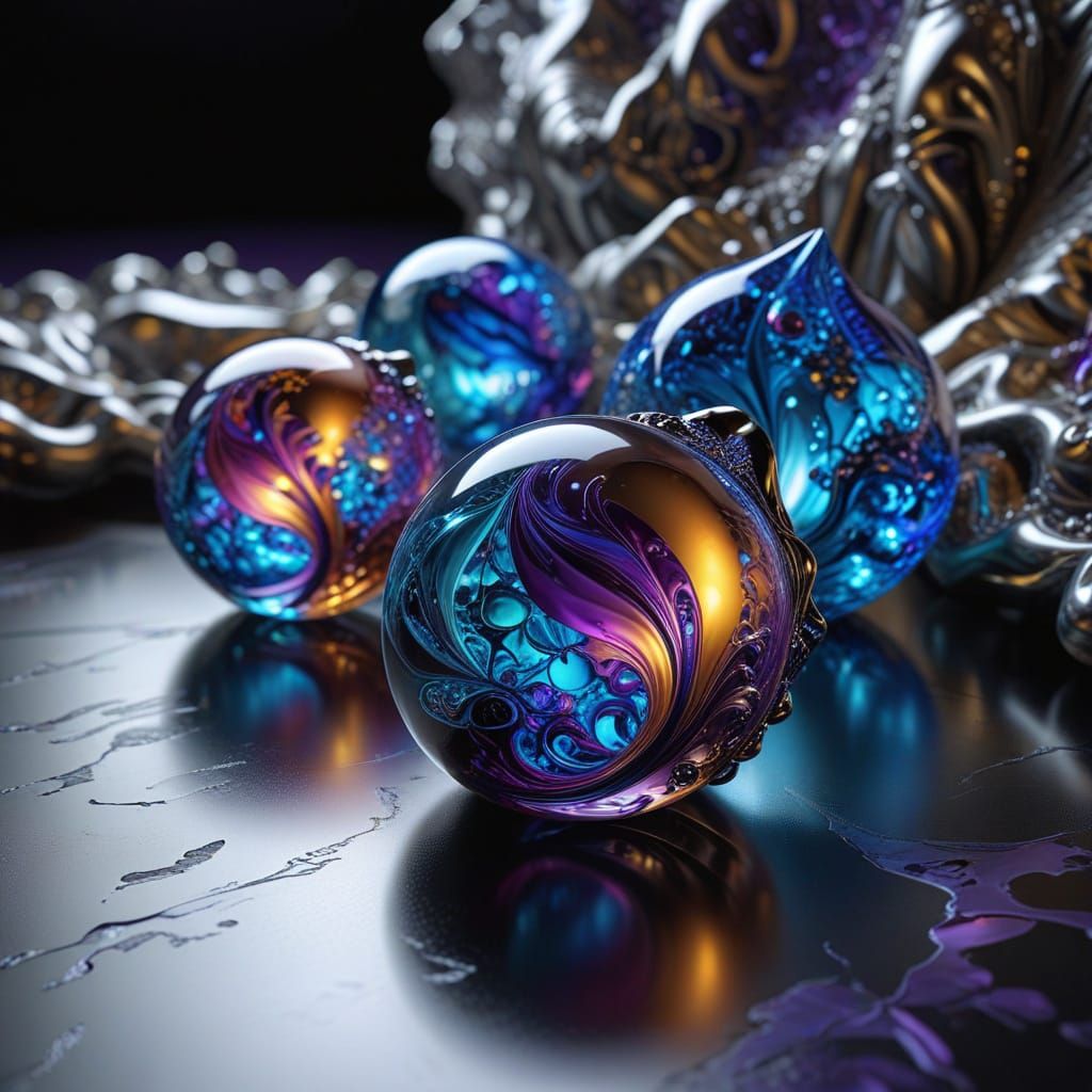 Surreal Italian Glass Scene in Metallic Sheen