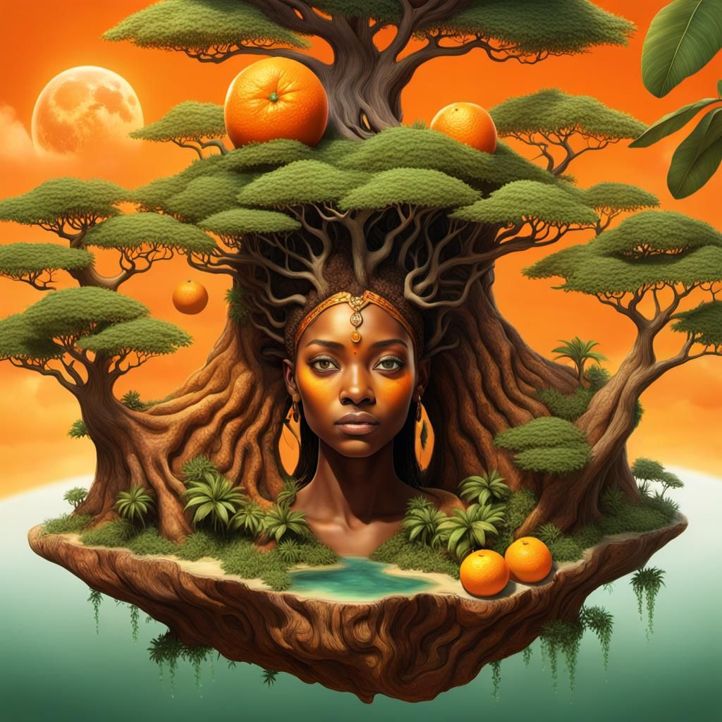 A photo realistic digital illustration of a floating island,...
