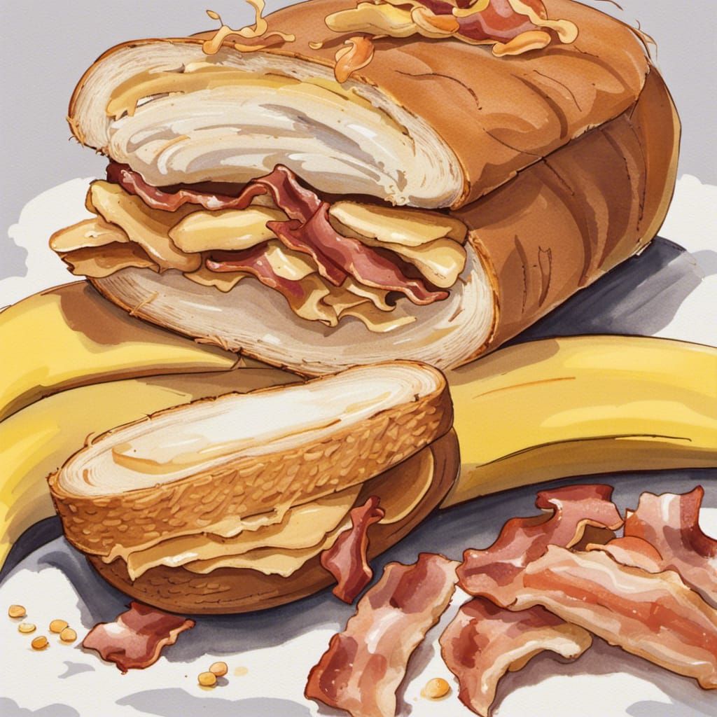 Loaf of toasted white French roll stuffed with peanut butter...