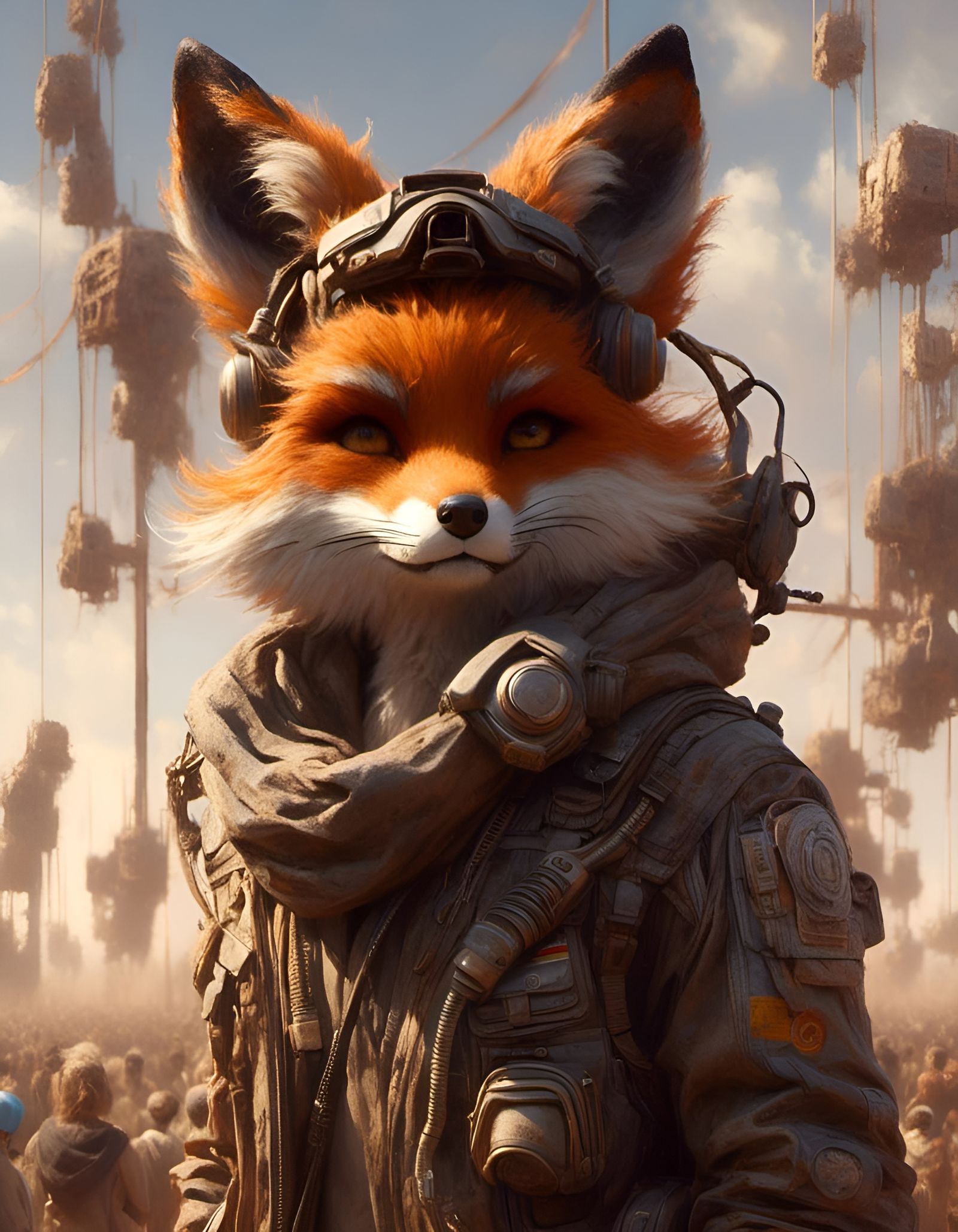 <lora:Decay:1.0> cute adorable afropunk fox, 3d art, 16k resolution, concept art, masterful render, deviantart, perfect composition, hyperre...