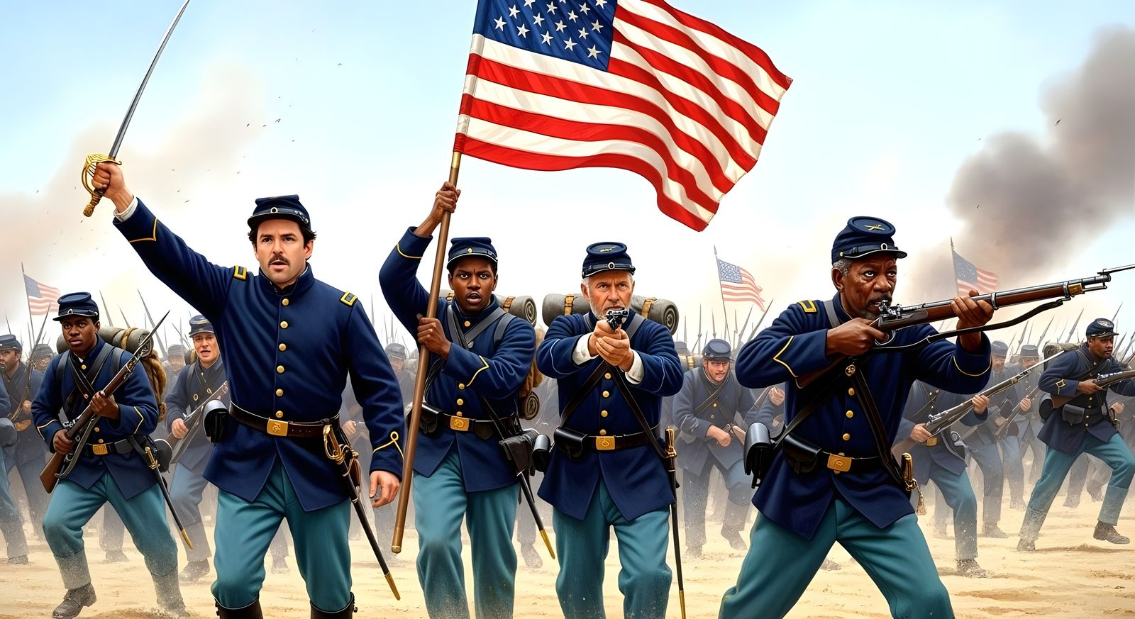 The African-American 54th Massachusetts Infantry Regiment charges Fort Wagner in the movie Glory  by @Gary Murakami
