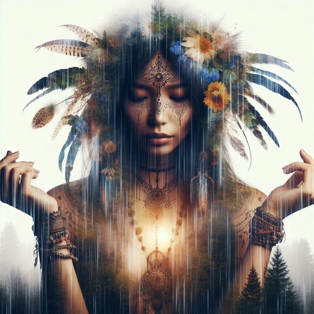 double exposure beautiful fantasy DALL-E 3 portrait landscap...