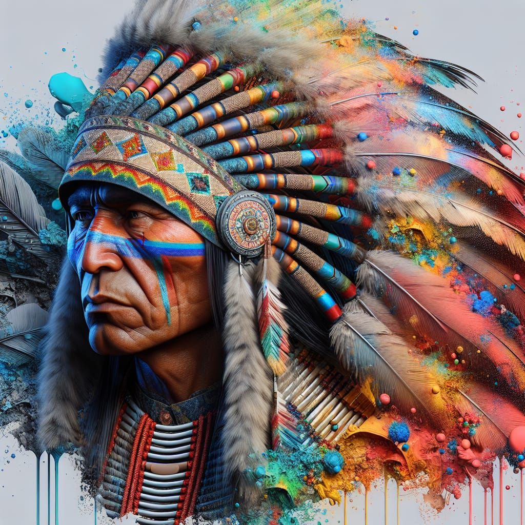 Hyperrealistic portrait of Indiana Chief wearing intricately...