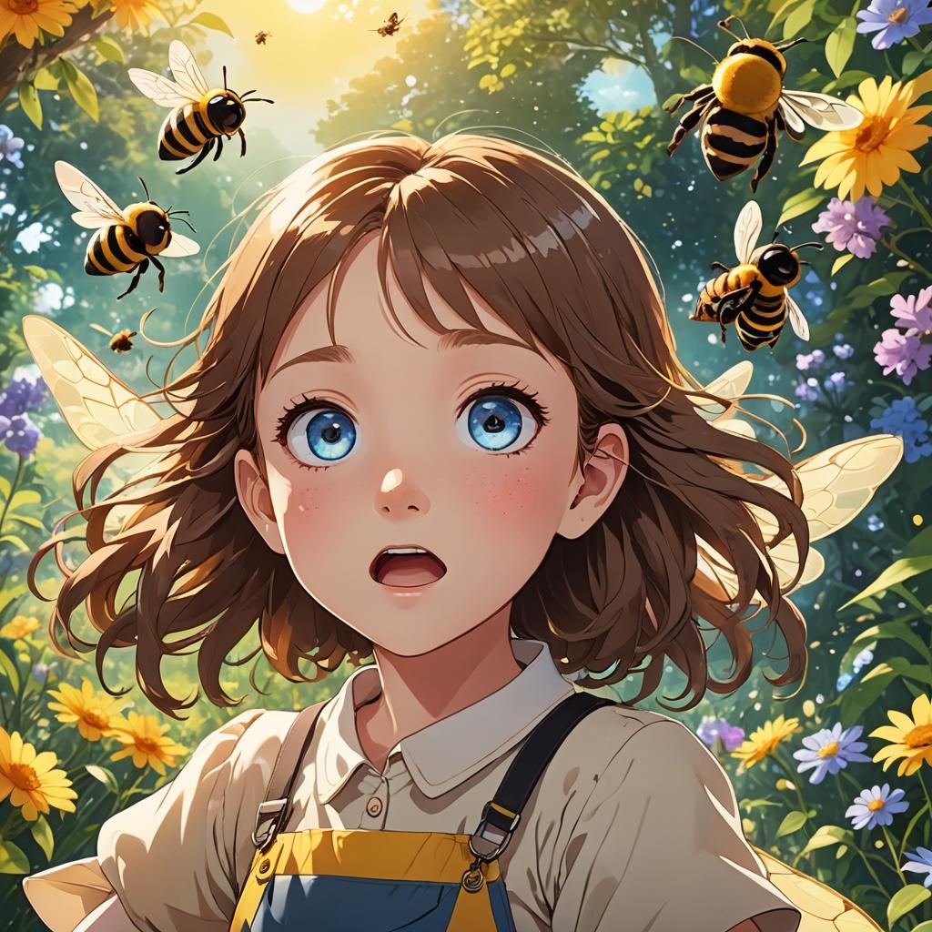 a little girl with huge blue eyes, brown hair on her forehea...