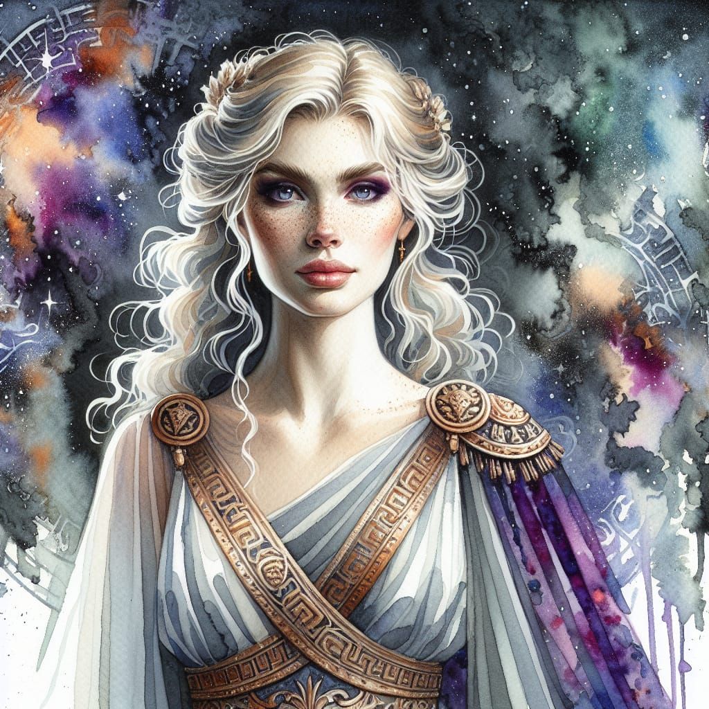 Elven Goddess in Roman Dress: Watercolor Fantasy Art