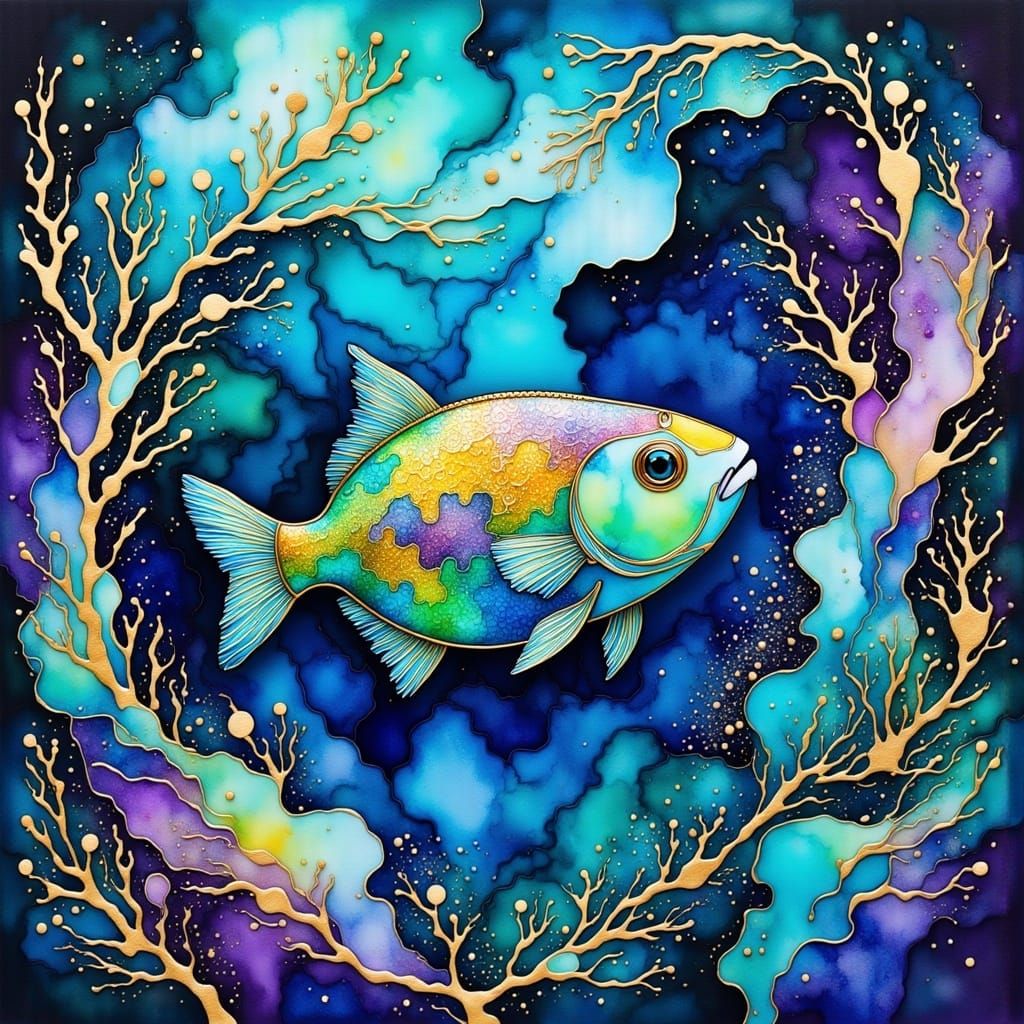 <lora:whimsical ink:1.0> surreal dream of fish, whimsical composition, high details, masterpiece