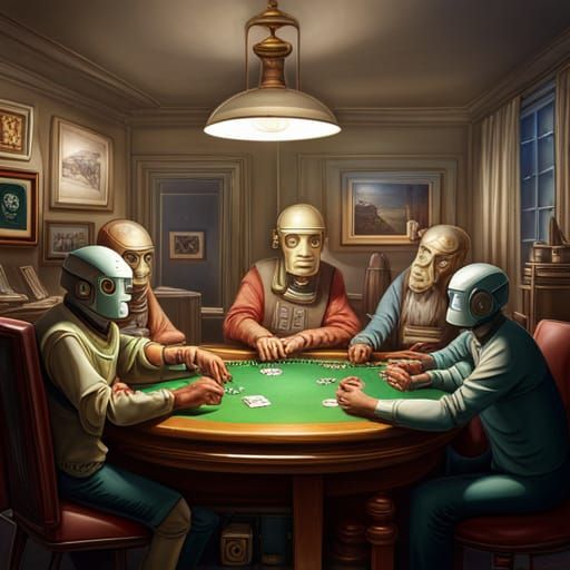 Robots and humans play poker.